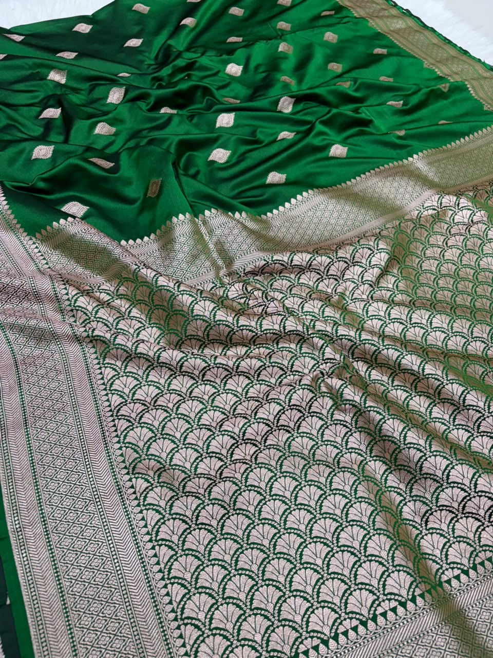 Premium Banarasi Mashru Katan Silk Saree Allover Zari Minakari Weave