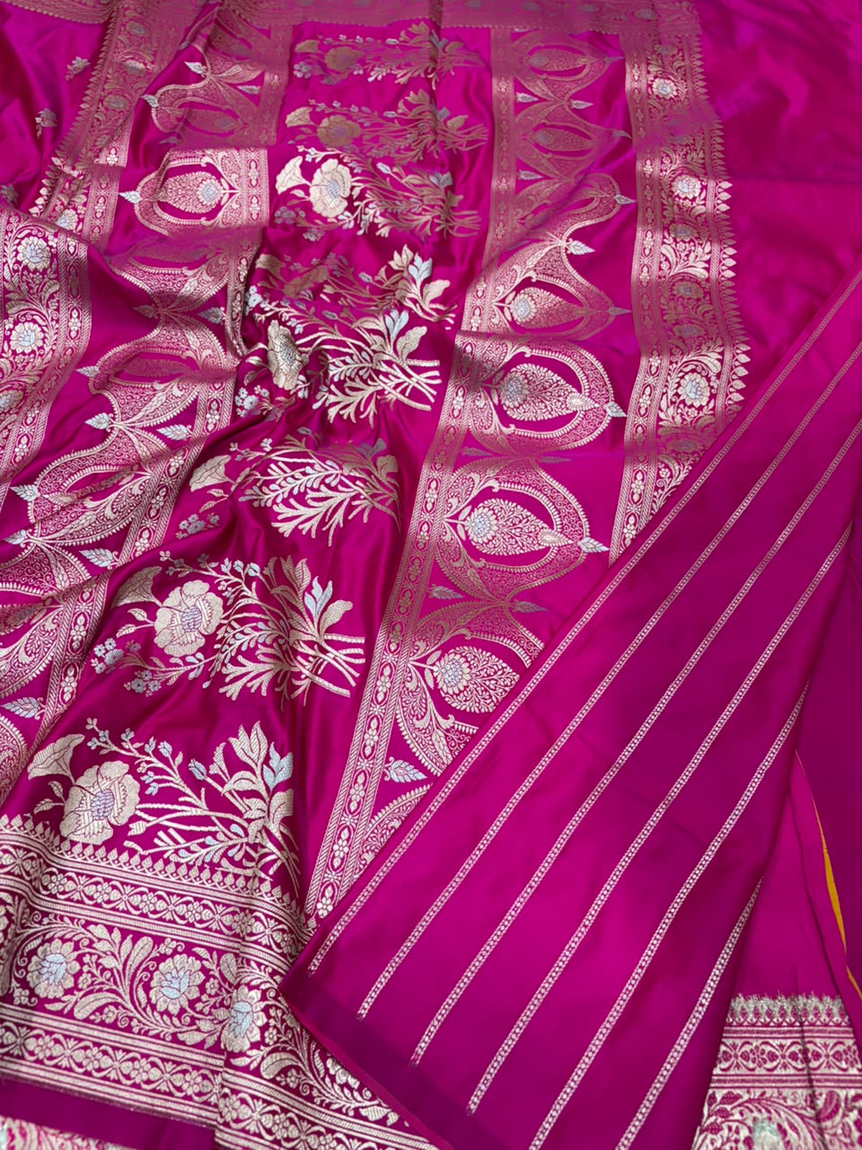 Premium Banarasi Mashru Katan Silk Saree Allover Zari Minakari Weave