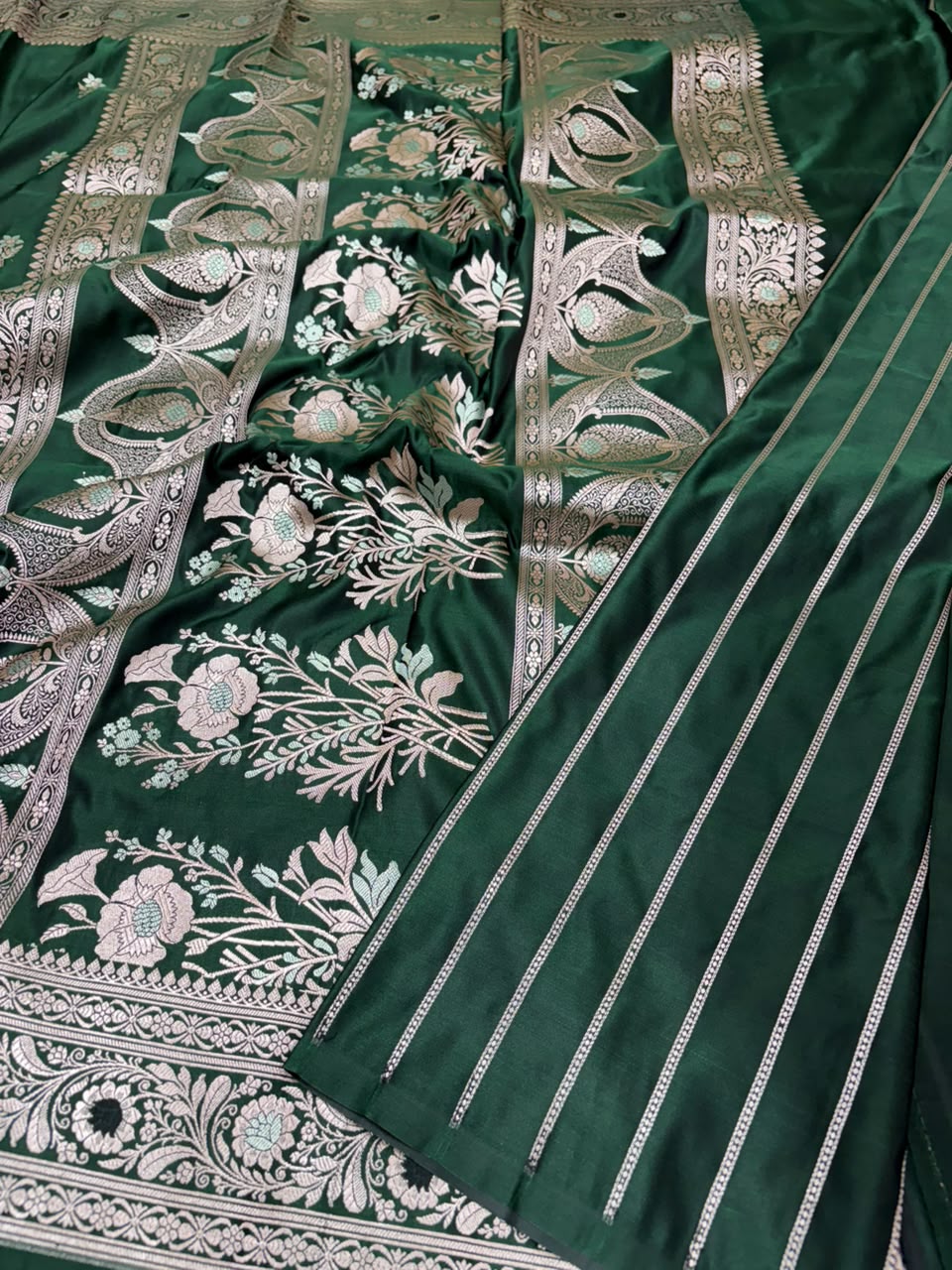 Premium Banarasi Mashru Katan Silk Saree Allover Zari Minakari Weave
