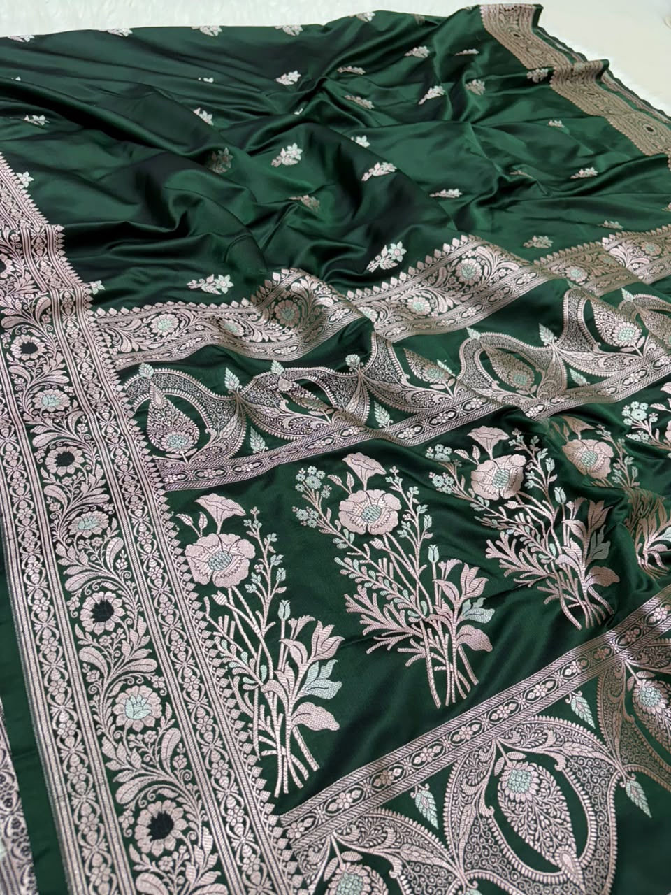 Premium Banarasi Mashru Katan Silk Saree Allover Zari Minakari Weave