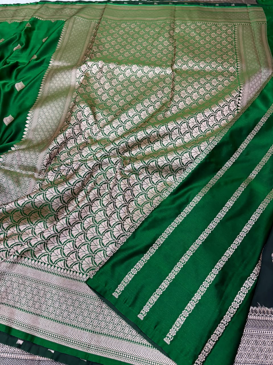 Premium Banarasi Mashru Katan Silk Saree Allover Zari Minakari Weave