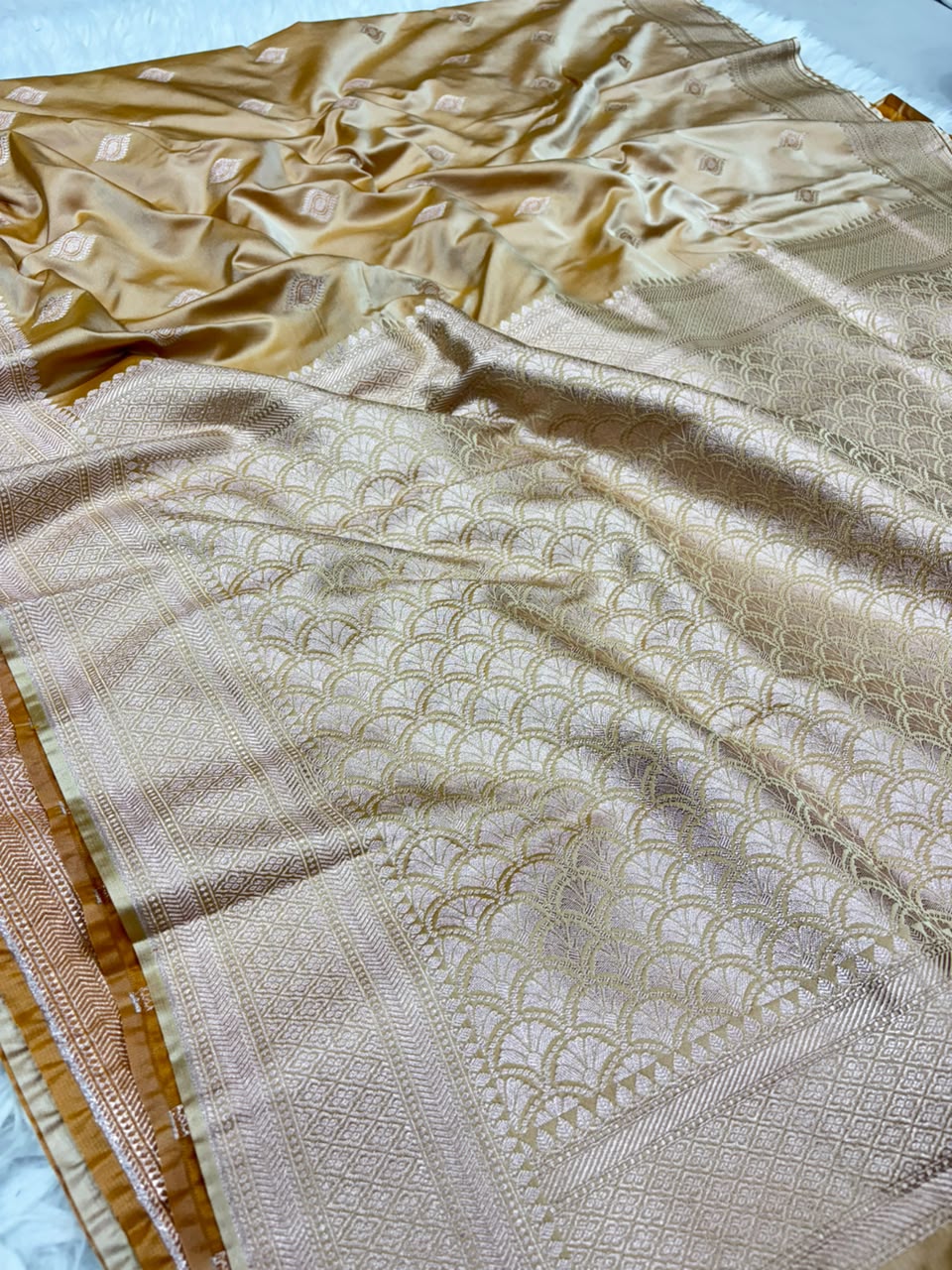 Premium Banarasi Mashru Katan Silk Saree Allover Zari Minakari Weave