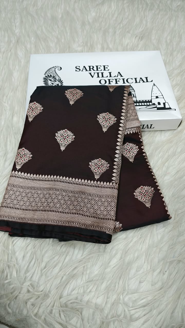 Premium Banarasi Mashru Katan Silk Saree Allover Zari Minakari Weave