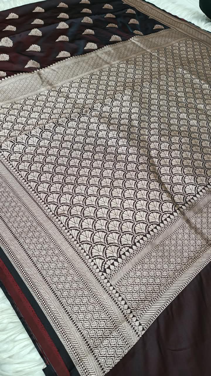 Premium Banarasi Mashru Katan Silk Saree Allover Zari Minakari Weave