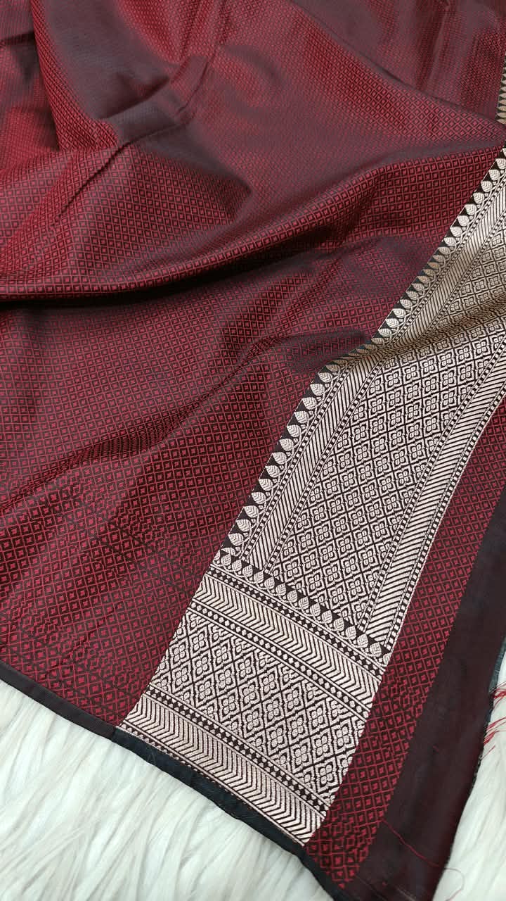 Premium Banarasi Mashru Katan Silk Saree Allover Zari Minakari Weave