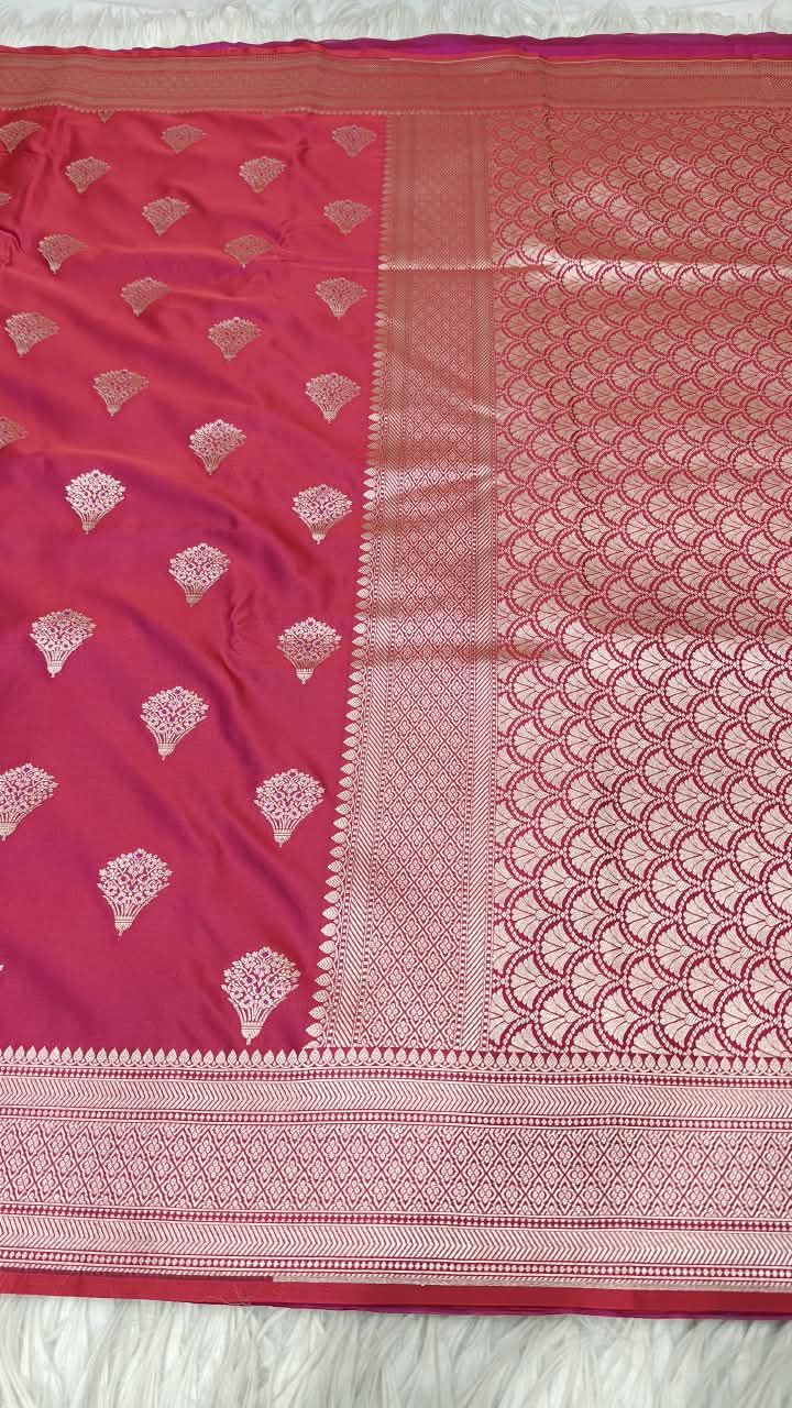 Premium Banarasi Mashru Katan Silk Saree Allover Zari Minakari Weave