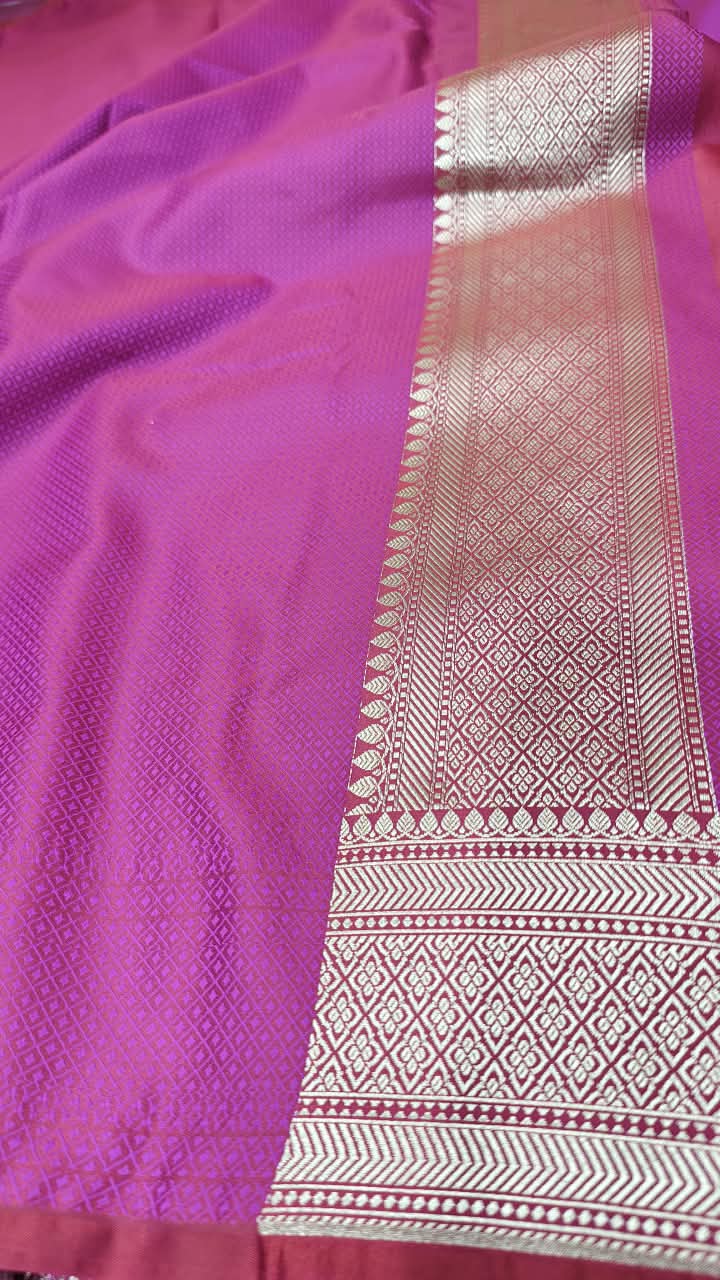 Premium Banarasi Mashru Katan Silk Saree Allover Zari Minakari Weave