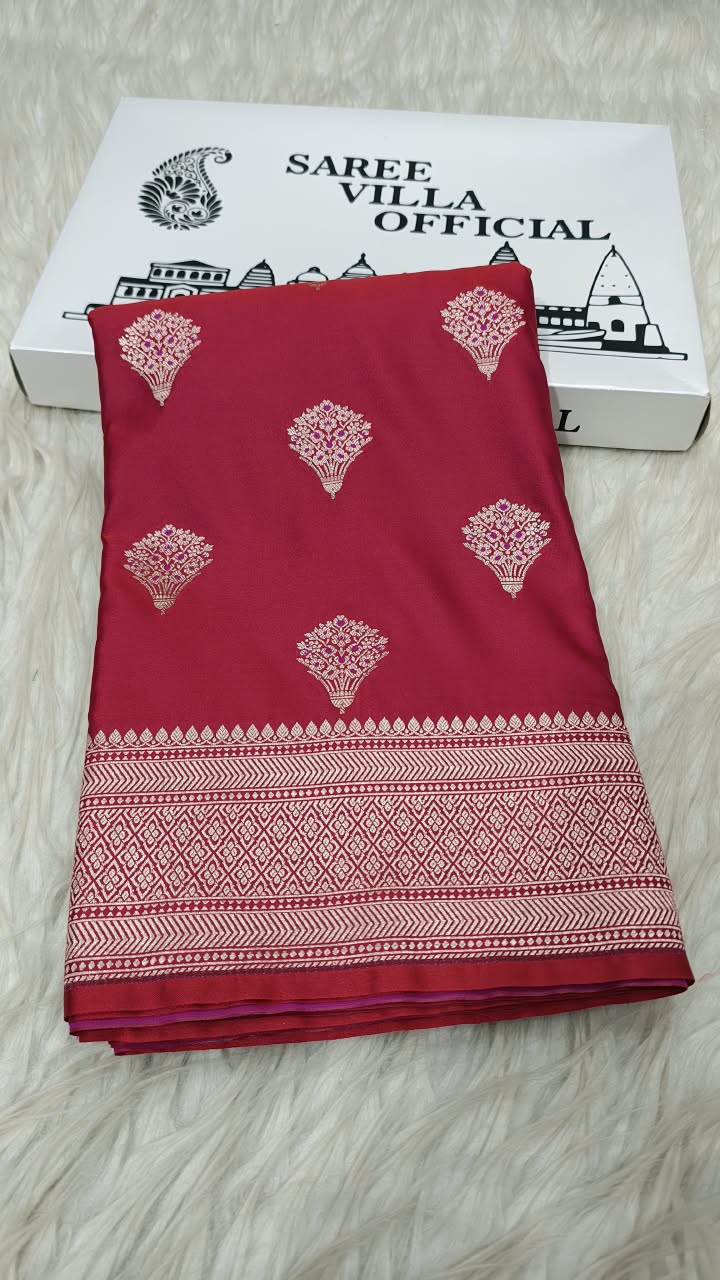 Premium Banarasi Mashru Katan Silk Saree Allover Zari Minakari Weave