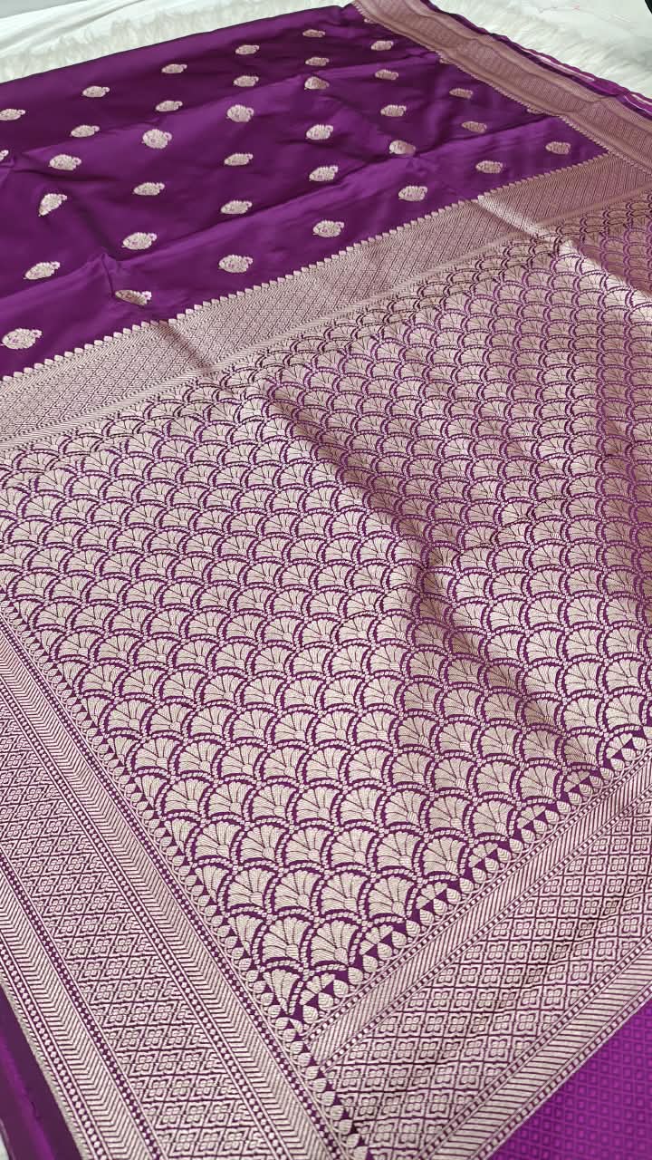 Premium Banarasi Mashru Katan Silk Saree Allover Zari Minakari Weave