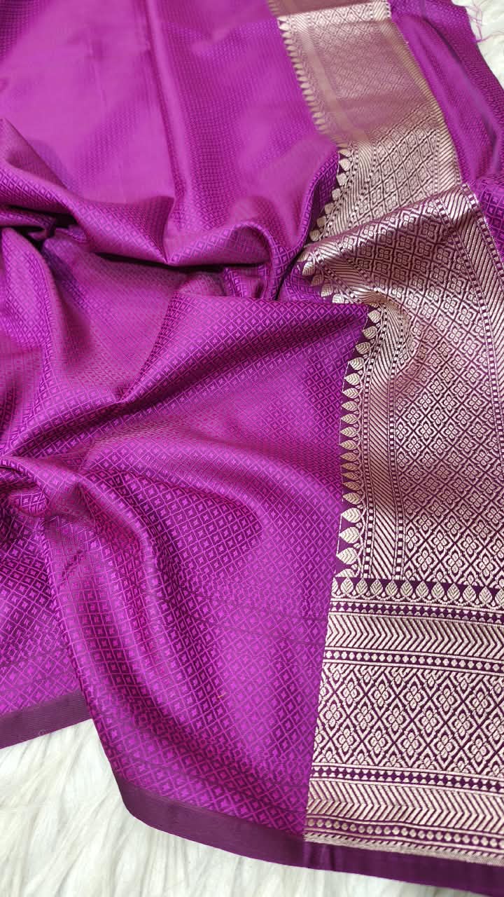 Premium Banarasi Mashru Katan Silk Saree Allover Zari Minakari Weave