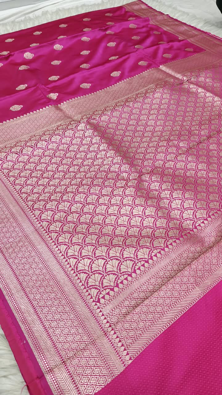 Premium Banarasi Mashru Katan Silk Saree Allover Zari Minakari Weave