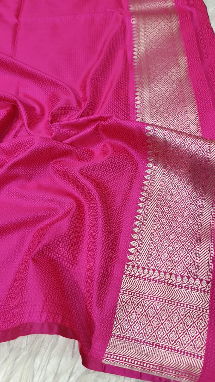 Premium Banarasi Mashru Katan Silk Saree Allover Zari Minakari Weave