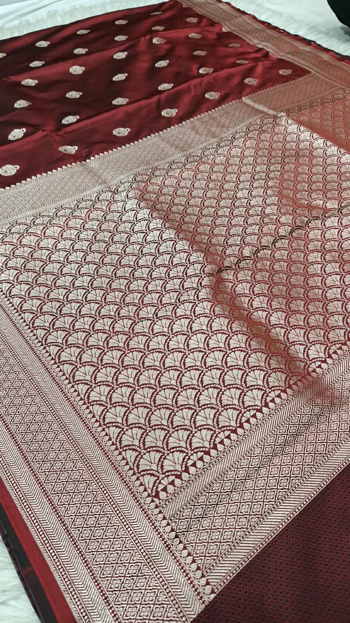 Premium Banarasi Mashru Katan Silk Saree Allover Zari Minakari Weave