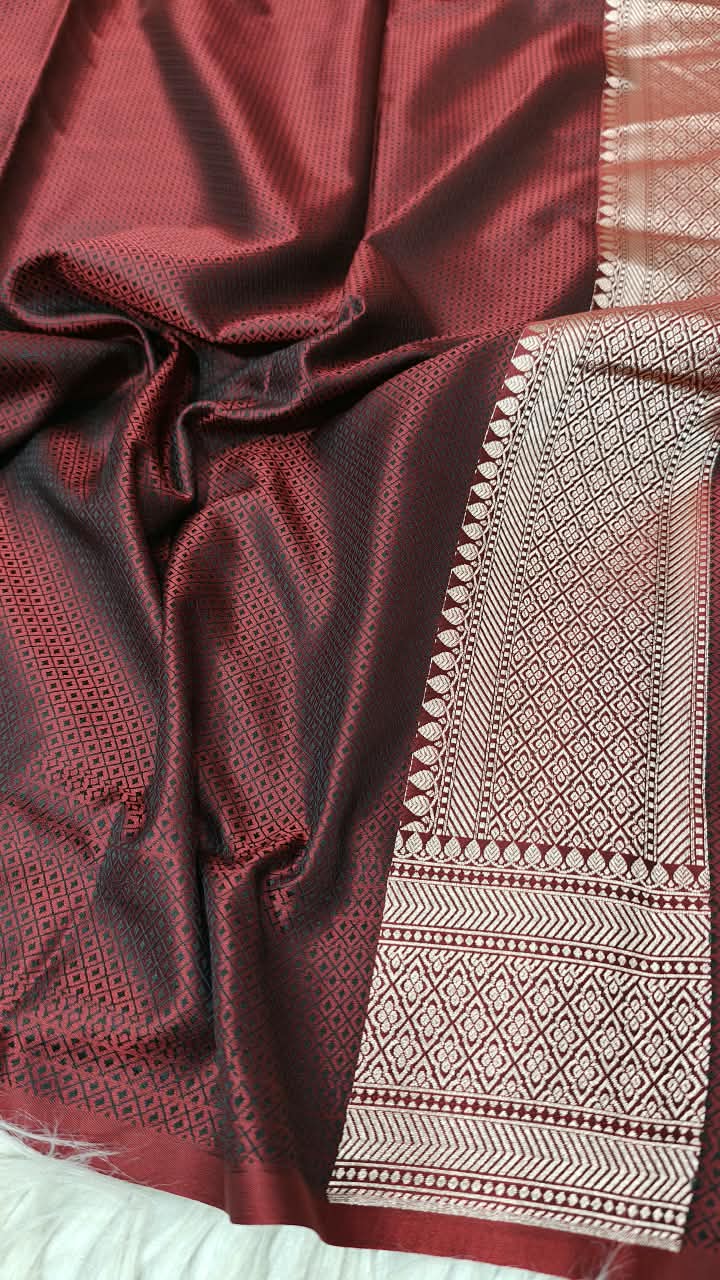Premium Banarasi Mashru Katan Silk Saree Allover Zari Minakari Weave