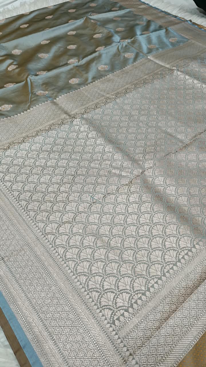 Premium Banarasi Mashru Katan Silk Saree Allover Zari Minakari Weave