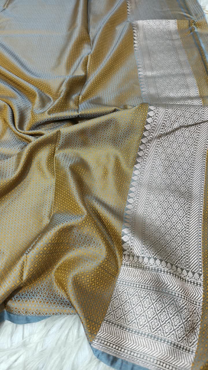 Premium Banarasi Mashru Katan Silk Saree Allover Zari Minakari Weave