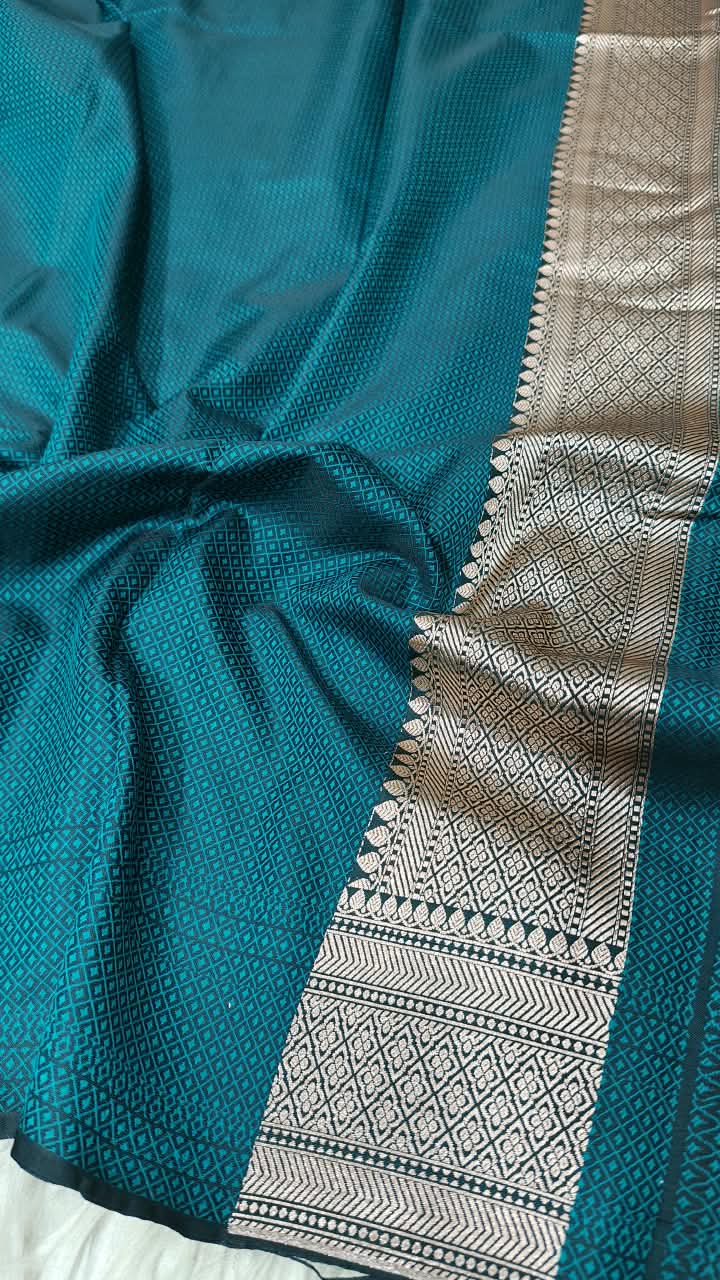 Premium Banarasi Mashru Katan Silk Saree Allover Zari Minakari Weave