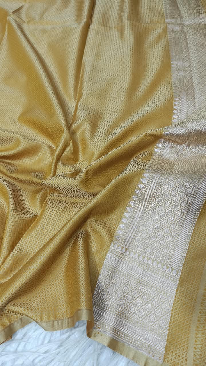 Premium Banarasi Mashru Katan Silk Saree Allover Zari Minakari Weave