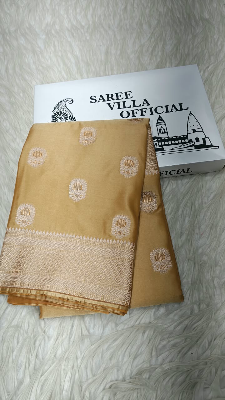 Premium Banarasi Mashru Katan Silk Saree Allover Zari Minakari Weave