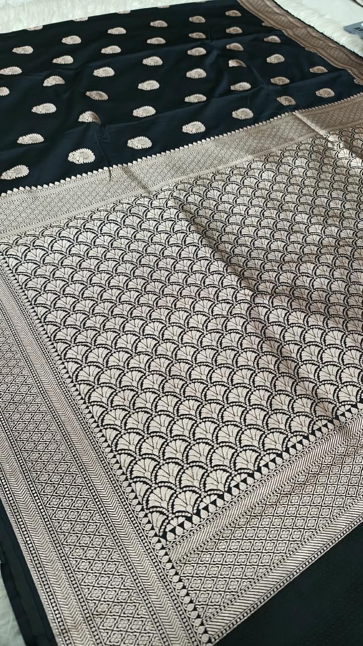 Premium Banarasi Mashru Katan Silk Saree Allover Zari Minakari Weave