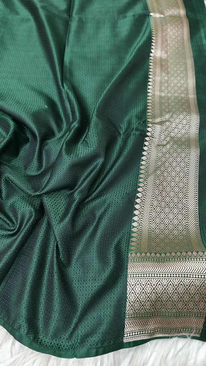 Premium Banarasi Mashru Katan Silk Saree Allover Zari Minakari Weave