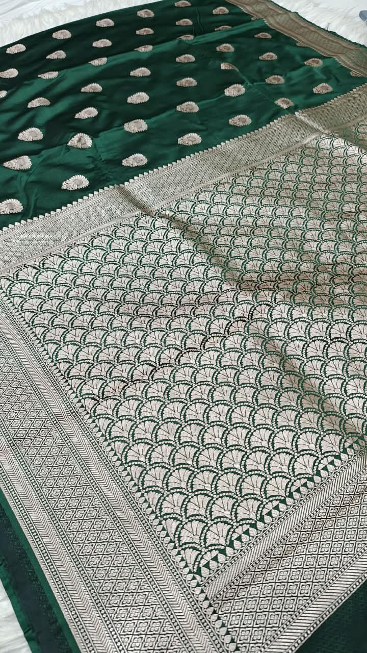 Premium Banarasi Mashru Katan Silk Saree Allover Zari Minakari Weave