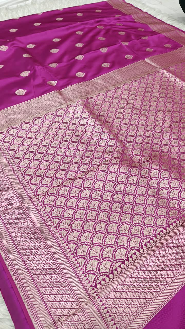 Premium Banarasi Mashru Katan Silk Saree Allover Zari Minakari Weave