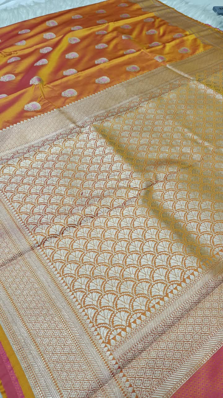 Premium Banarasi Mashru Katan Silk Saree Allover Zari Minakari Weave