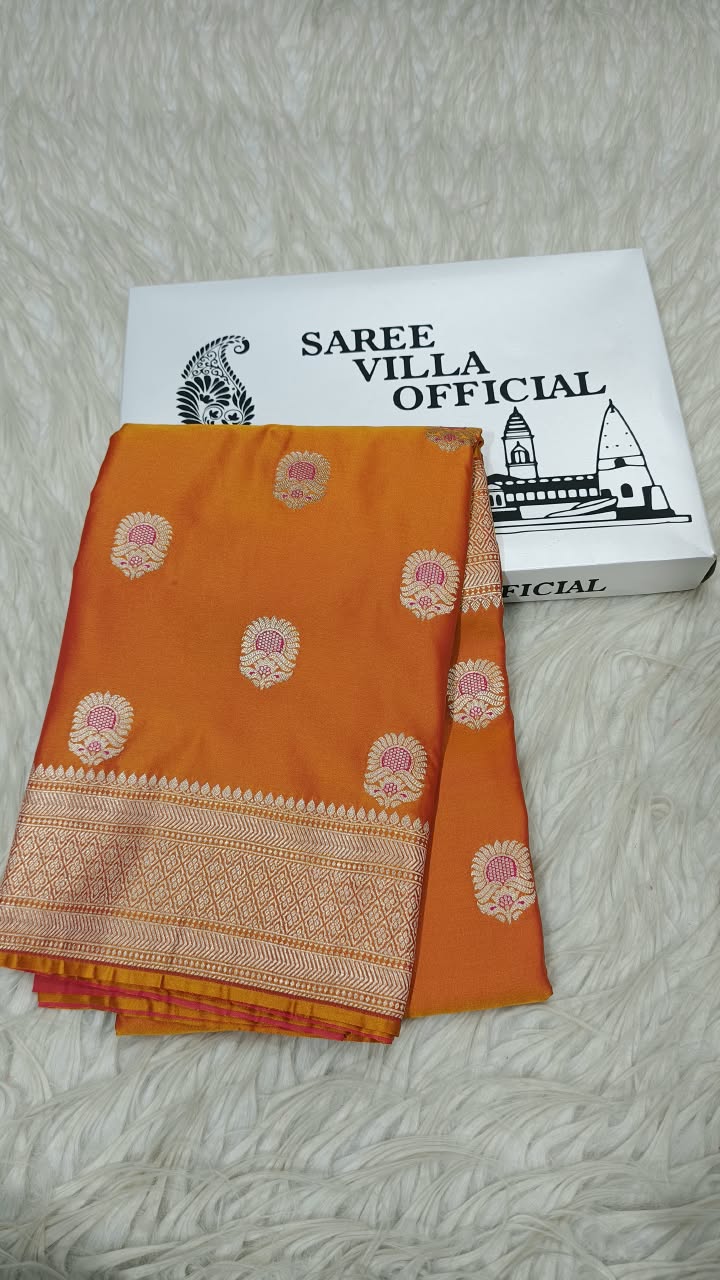 Premium Banarasi Mashru Katan Silk Saree Allover Zari Minakari Weave