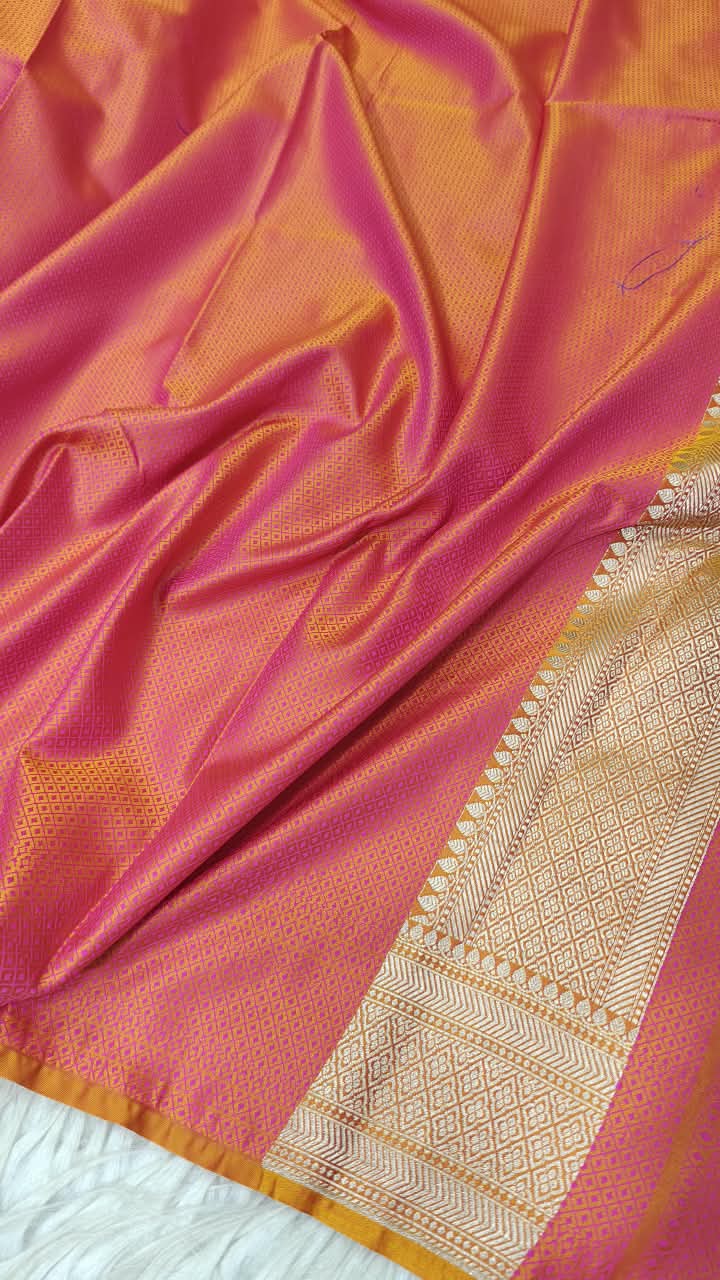 Premium Banarasi Mashru Katan Silk Saree Allover Zari Minakari Weave