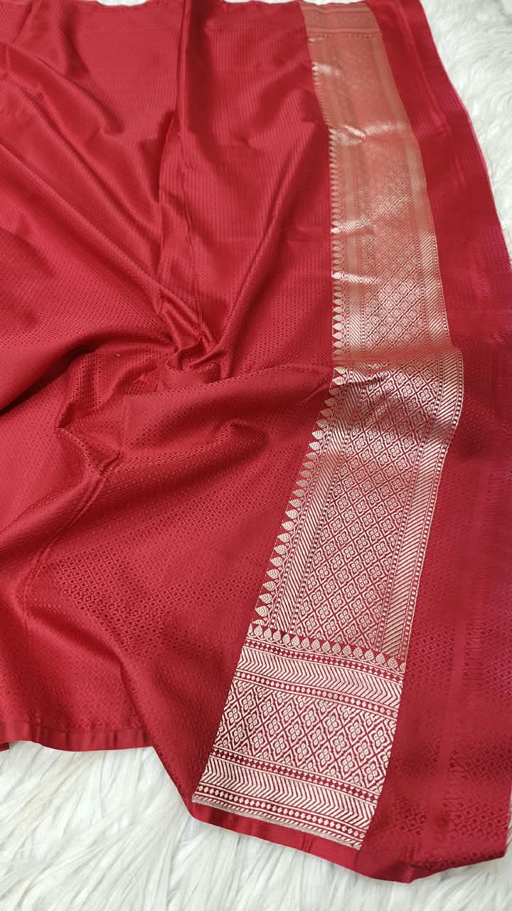 Premium Banarasi Mashru Katan Silk Saree Allover Zari Minakari Weave