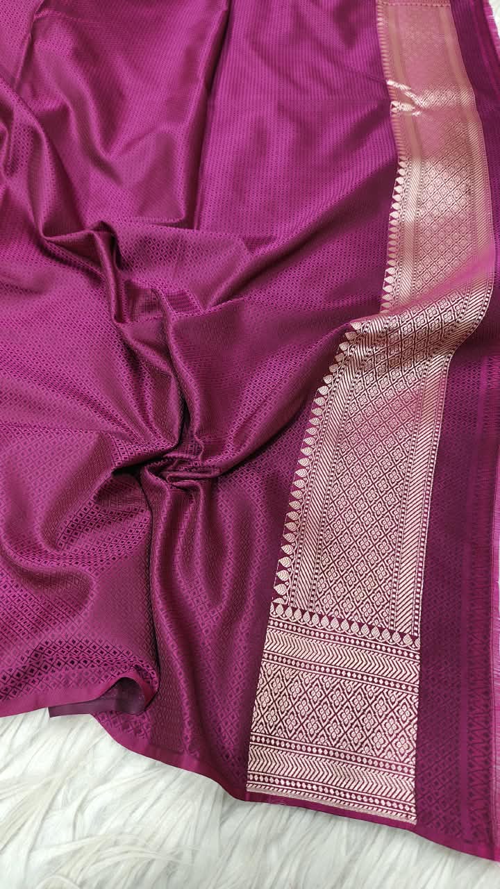 Premium Banarasi Mashru Katan Silk Saree Allover Zari Minakari Weave