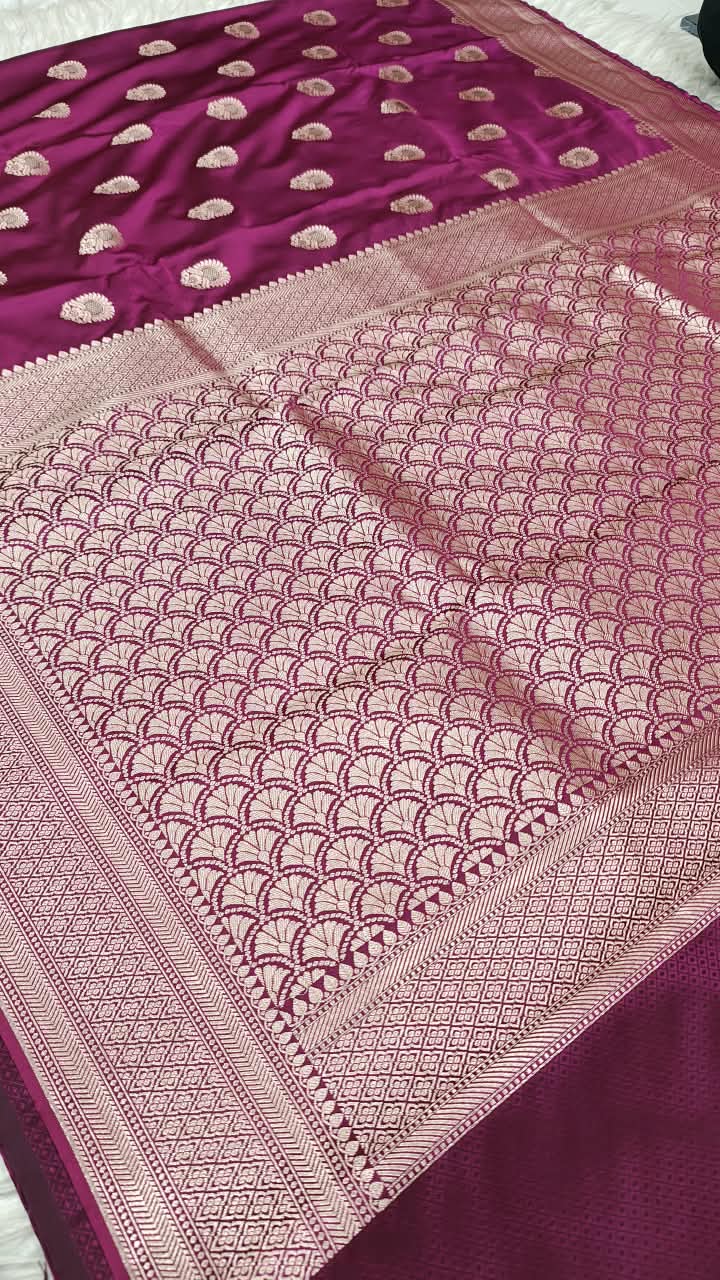Premium Banarasi Mashru Katan Silk Saree Allover Zari Minakari Weave