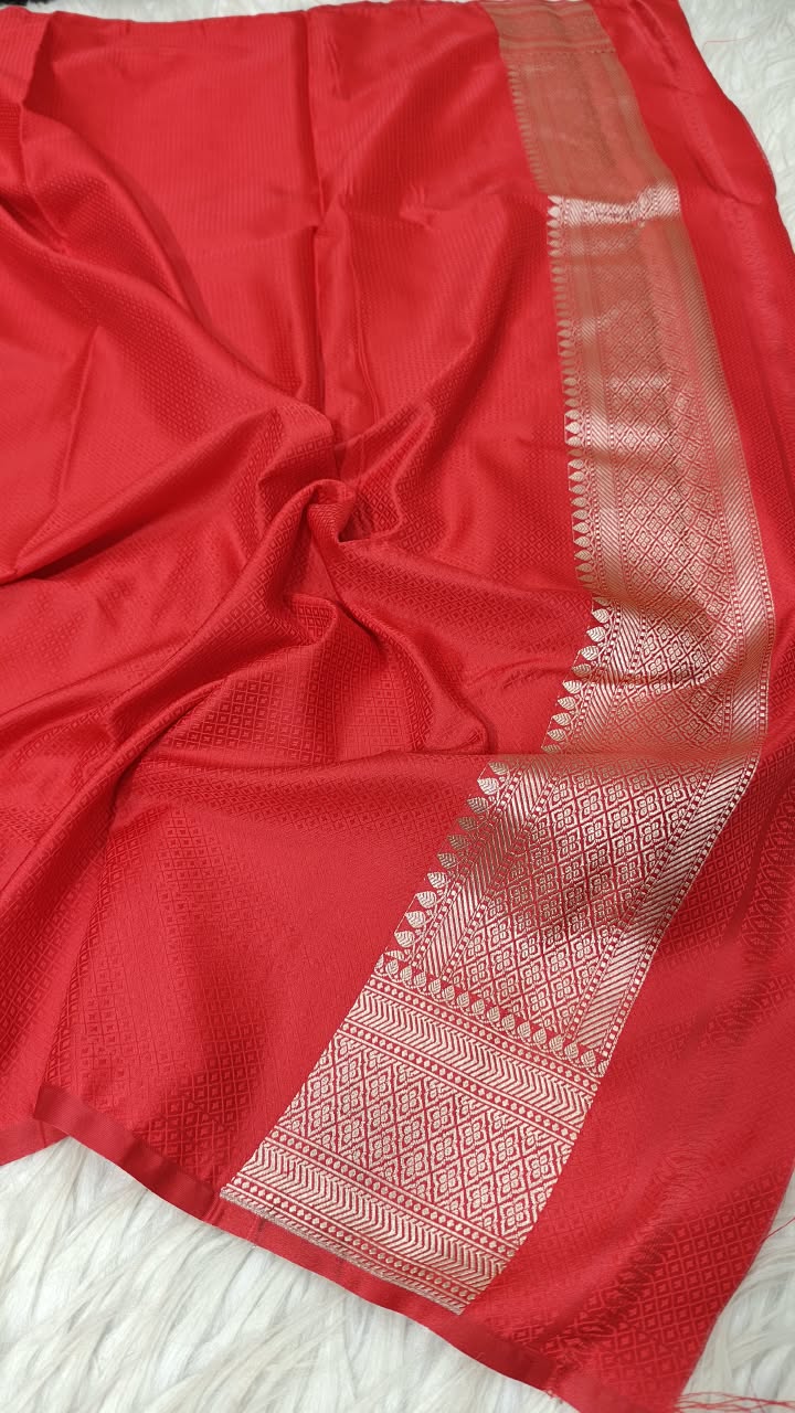 Premium Banarasi Mashru Katan Silk Saree Allover Zari Minakari Weave
