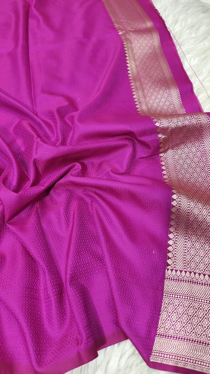 Premium Banarasi Mashru Katan Silk Saree Allover Zari Minakari Weave