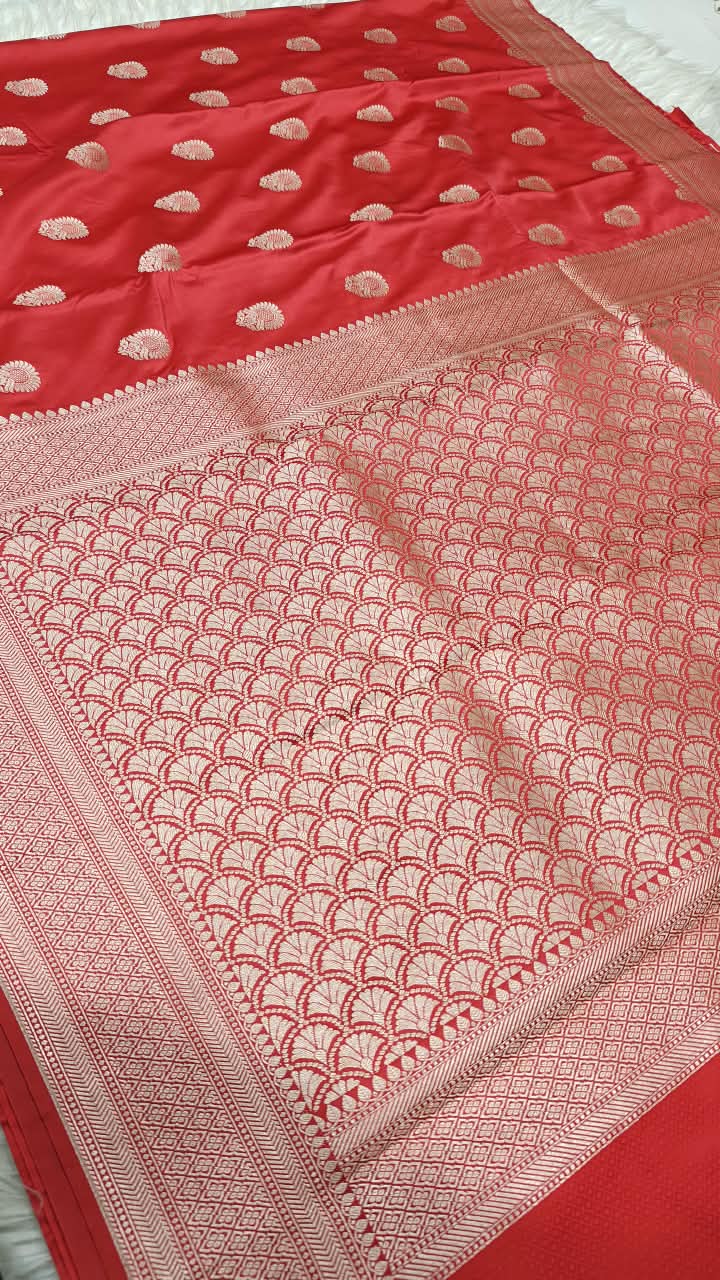 Premium Banarasi Mashru Katan Silk Saree Allover Zari Minakari Weave