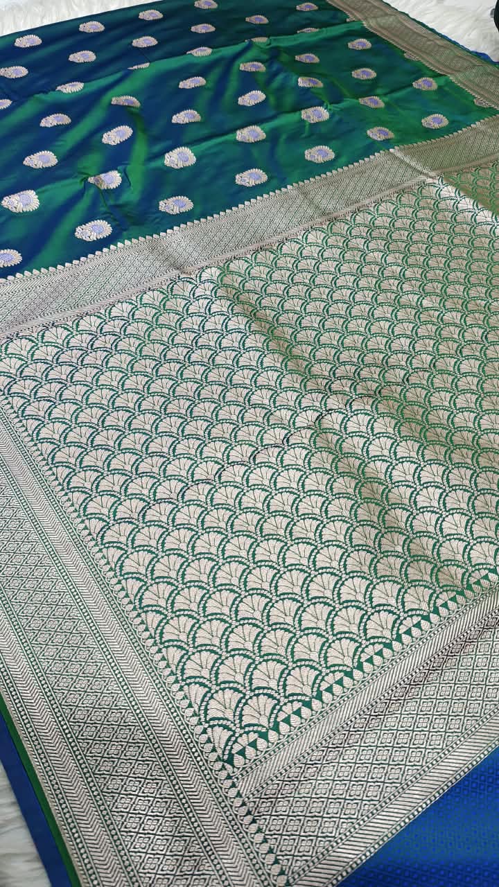 Premium Banarasi Mashru Katan Silk Saree Allover Zari Minakari Weave