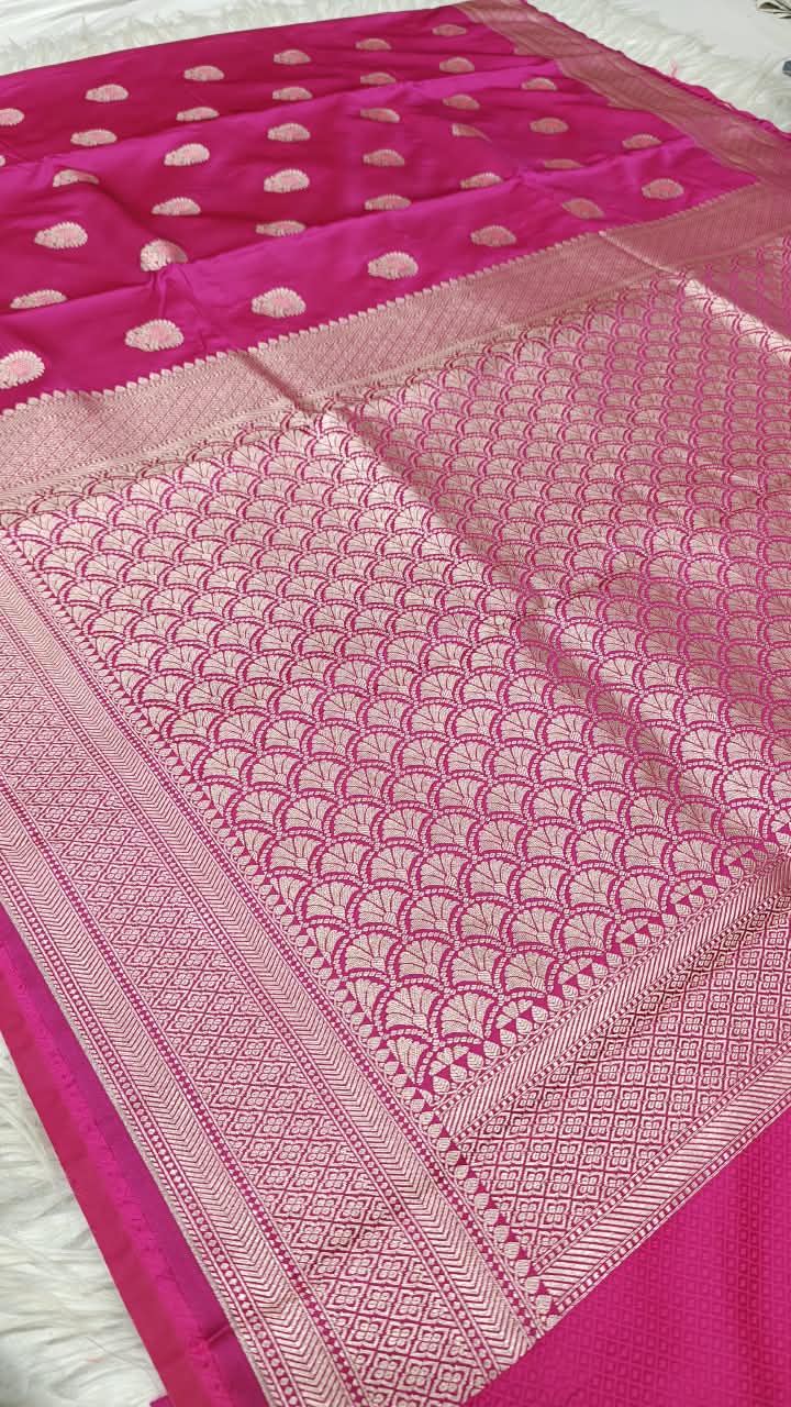 Premium Banarasi Mashru Katan Silk Saree Allover Zari Minakari Weave
