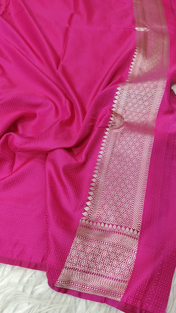 Premium Banarasi Mashru Katan Silk Saree Allover Zari Minakari Weave