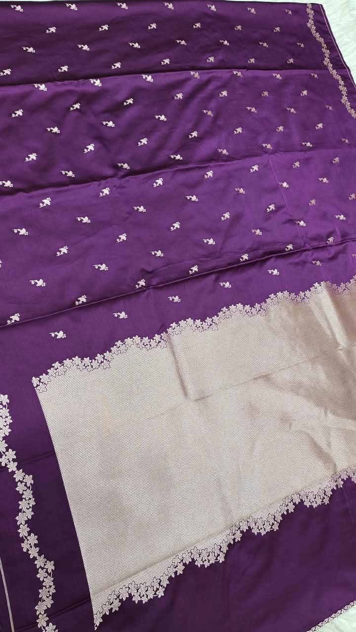 Premium Banarasi Mashru Katan Silk Saree Allover Zari Minakari Weave