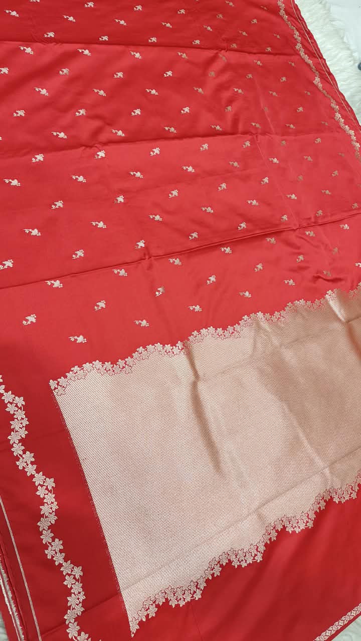 Premium Banarasi Mashru Katan Silk Saree Allover Zari Minakari Weave