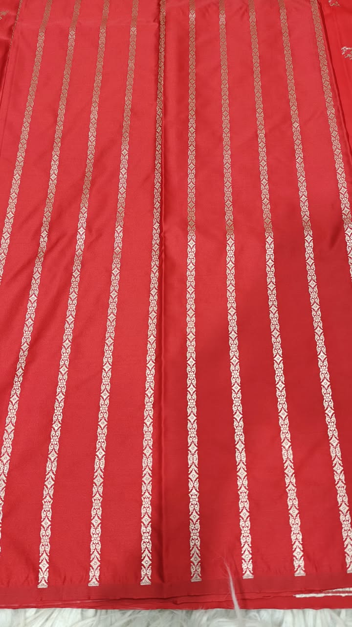 Premium Banarasi Mashru Katan Silk Saree Allover Zari Minakari Weave