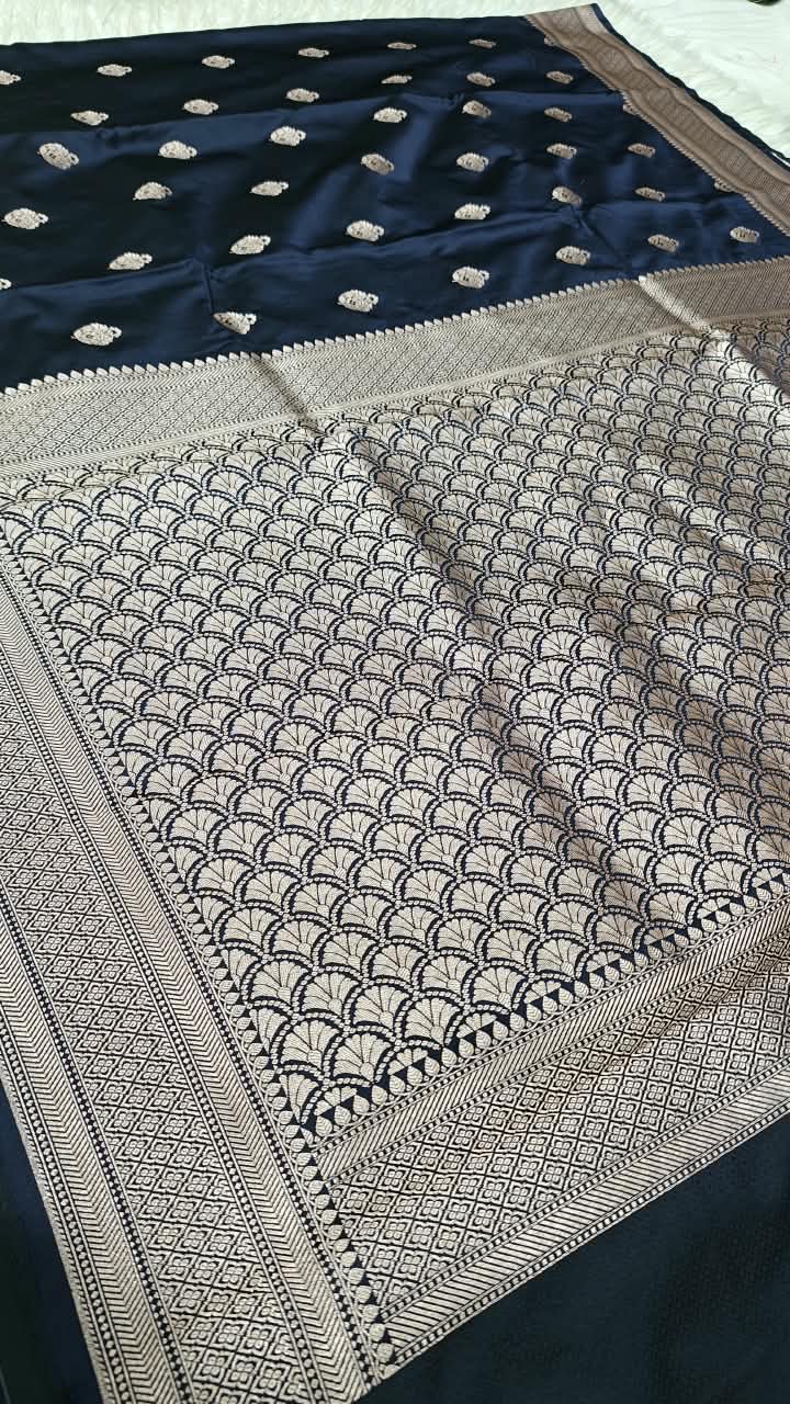 Premium Banarasi Mashru Katan Silk Saree Allover Zari Minakari Weave