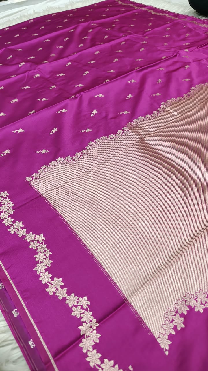 Premium Banarasi Mashru Katan Silk Saree Allover Zari Minakari Weave