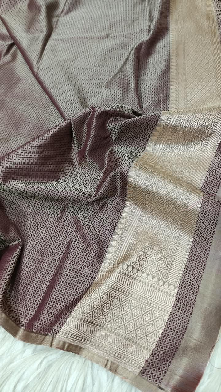 Premium Banarasi Mashru Katan Silk Saree Allover Zari Minakari Weave