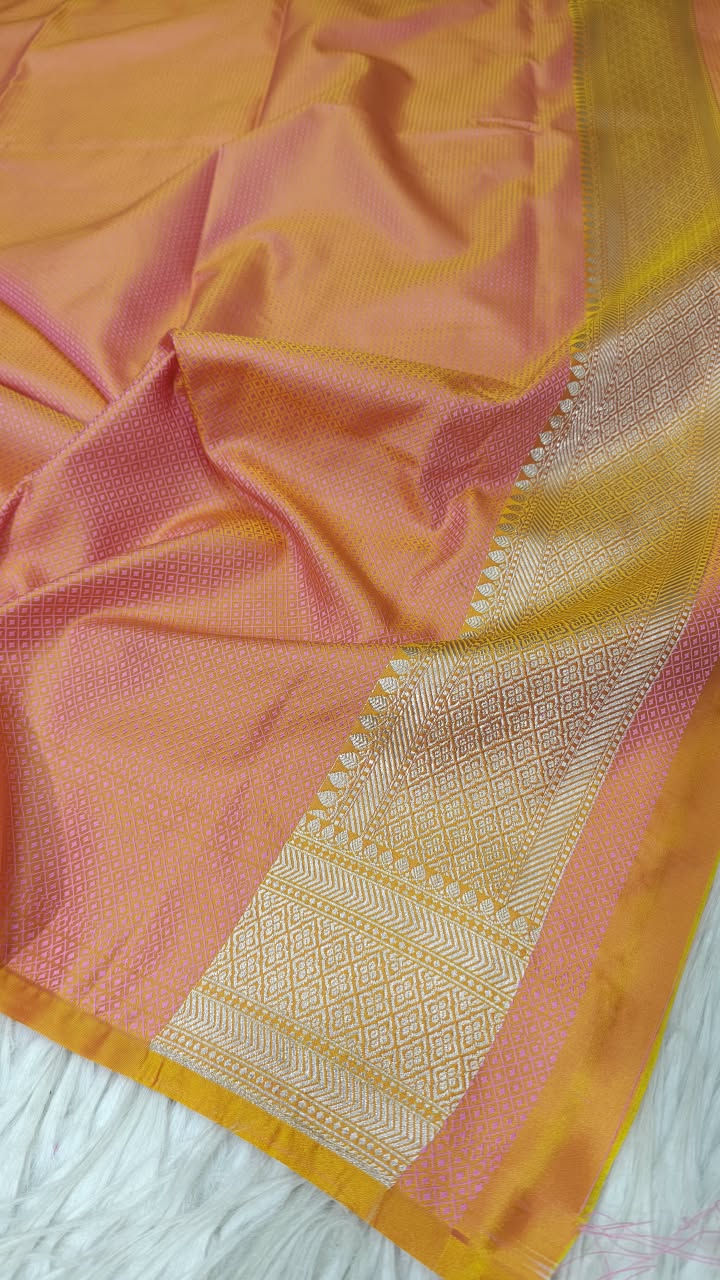Premium Banarasi Mashru Katan Silk Saree Allover Zari Minakari Weave