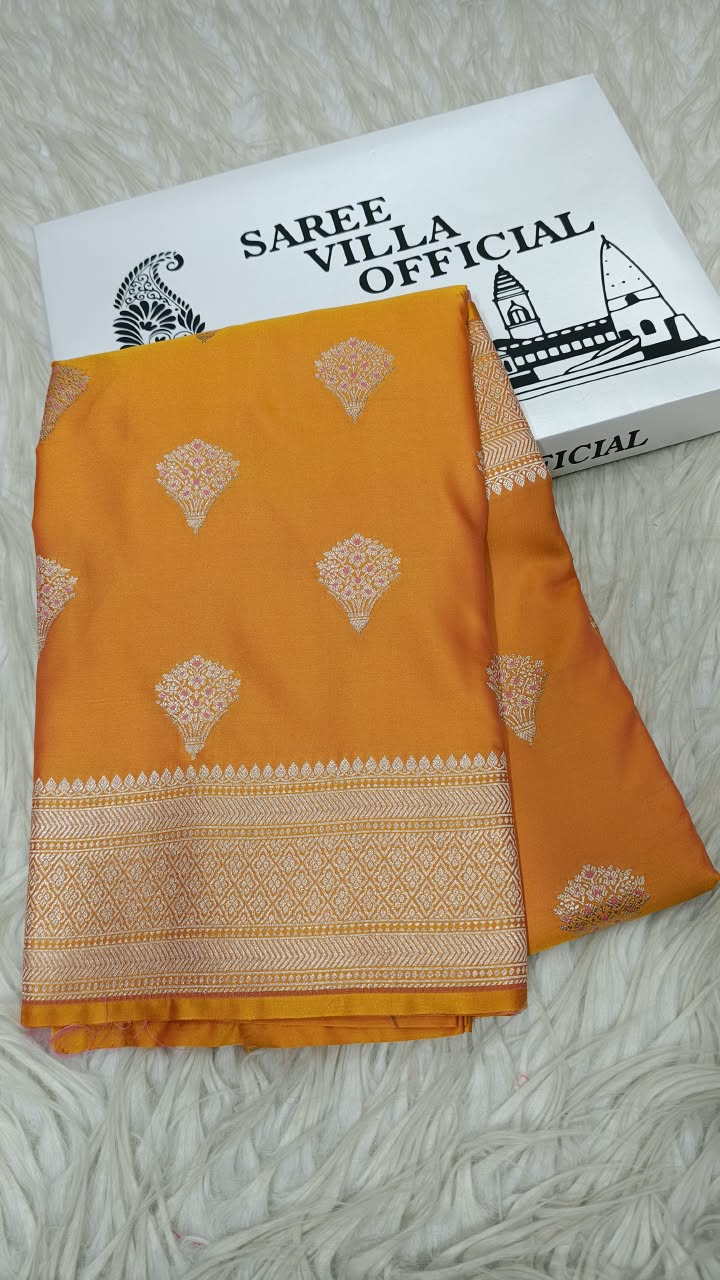 Premium Banarasi Mashru Katan Silk Saree Allover Zari Minakari Weave