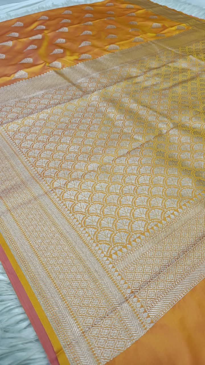 Premium Banarasi Mashru Katan Silk Saree Allover Zari Minakari Weave