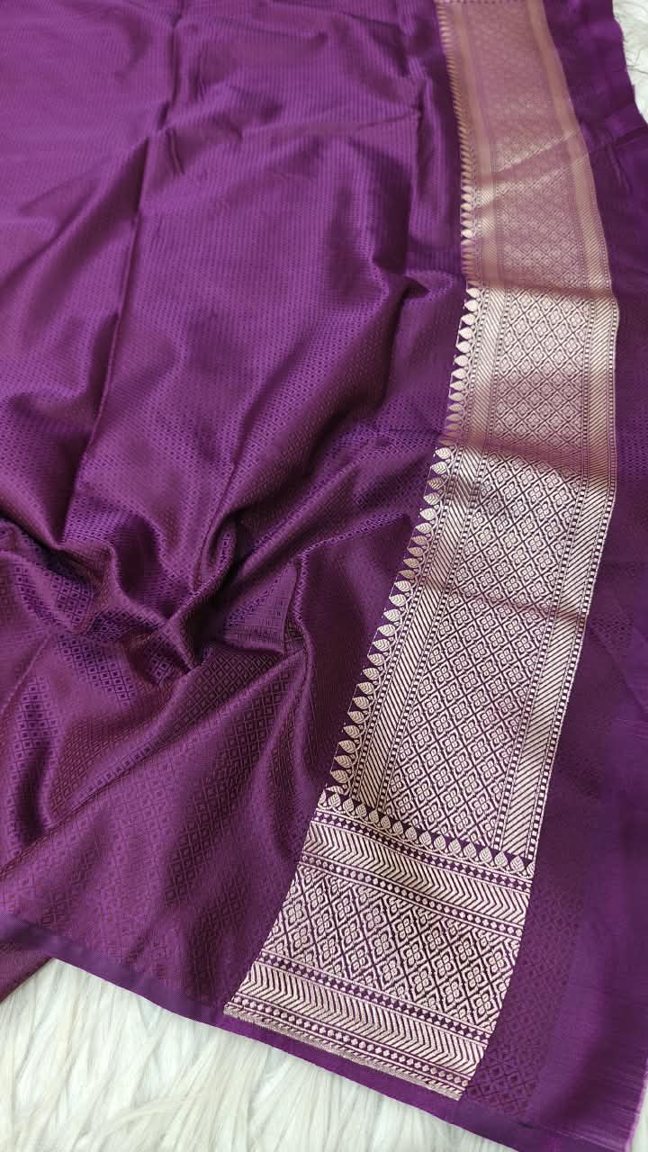 Premium Banarasi Mashru Katan Silk Saree Allover Zari Minakari Weave