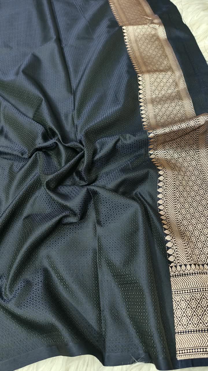 Premium Banarasi Mashru Katan Silk Saree Allover Zari Minakari Weave